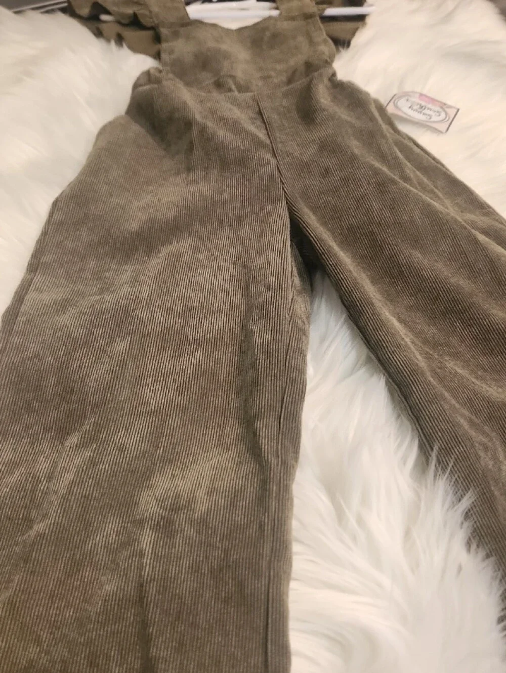 Corduroy Ruffle Strap Jumpsuit -  Olive Green - Girls Size: 5-6